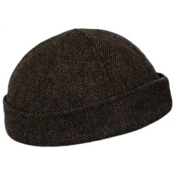 Six Panel Herringbone Wool Skull Cap Beanie Hat