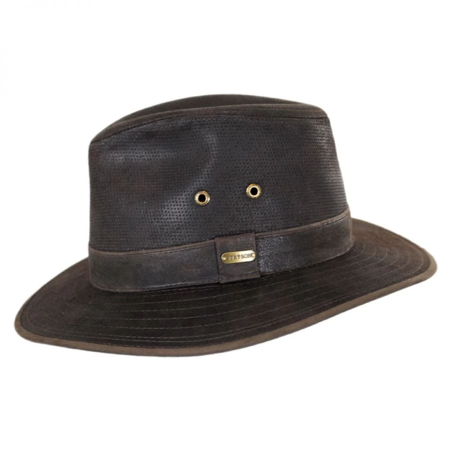 Stetson Weathered Leather Safari Fedora Hat 4 Stetson Weathered Leather Safari Fedora Hat - Image 2