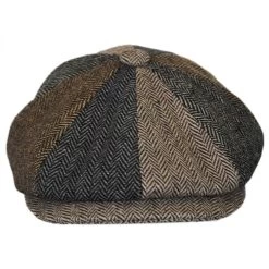 Herringbone Patchwork Wool Blend Newsboy Cap