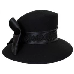 Satin Bow Slant Wool Felt Downbrim Hat