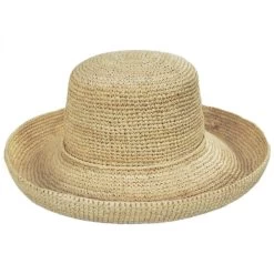 Scala Crocheted Raffia Straw Boater Hat - Petite