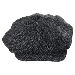 Carloway Harris Tweed Wool Herringbone Newsboy Cap - Gray