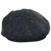 Stornoway Harris Tweed Wool Windowpane Plaid Flat Cap - Navy Blue