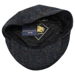 Stornoway Harris Tweed Wool Windowpane Plaid Flat Cap - Navy Blue -ChicHeadwear Haven 296054