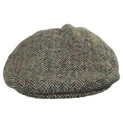 Stornoway Harris Tweed Wool Herringbone Flat Cap - Oatmeal