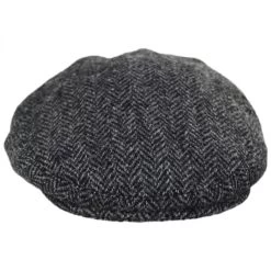 Stornoway Harris Tweed Wool Herringbone Flat Cap - Gray
