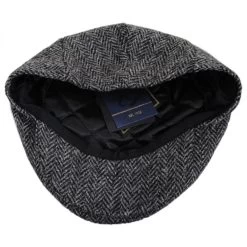Stornoway Harris Tweed Wool Herringbone Flat Cap - Gray -ChicHeadwear Haven 296207