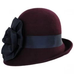 Ribbon Flower Profile Wool Felt Cloche Hat - Made To Order