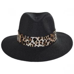 Gabon Leopard Scarf Toyo Straw Fedora Hat
