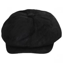 Leather Newsboy Cap - Black
