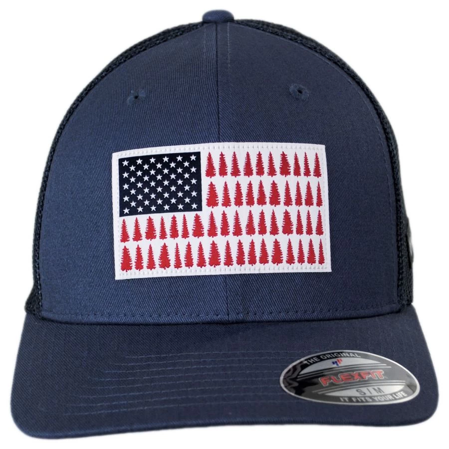 Columbia Sportswear Tree Flag Mesh Flexfit Fitted Baseball Cap - Dark Blue 3 Columbia Sportswear Tree Flag Mesh Flexfit Fitted Baseball Cap - Dark Blue
