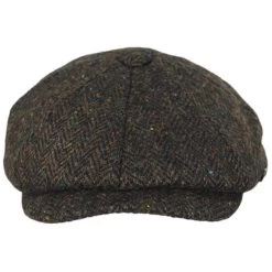 Carloway Herringbone Harris Tweed Wool Newsboy Cap - Brown