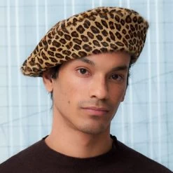 Leon Leopard Print Cowhide Beret