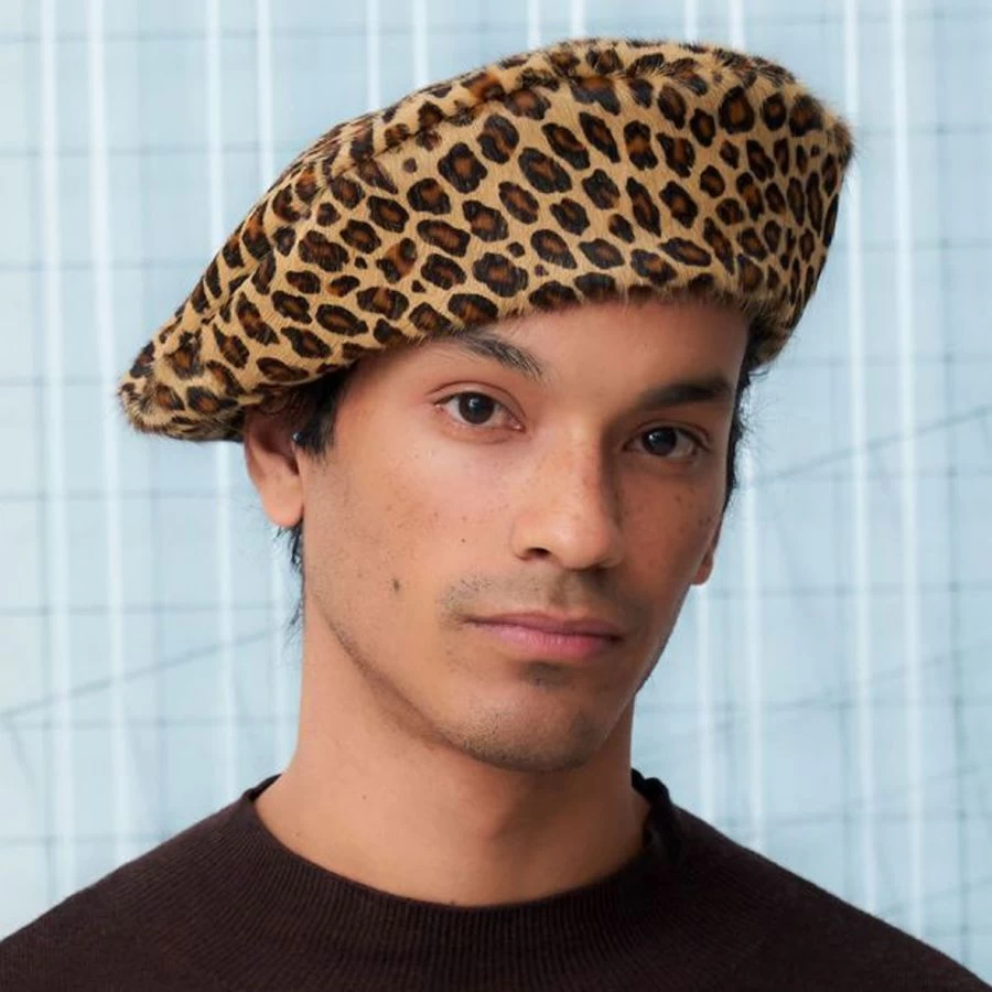 Leon Leopard Print Cowhide Beret 3 Leon Leopard Print Cowhide Beret
