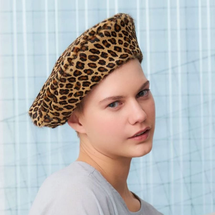 Leon Leopard Print Cowhide Beret 4 Leon Leopard Print Cowhide Beret - Image 2