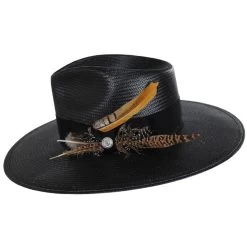 Stetson Atacama Shantung Straw Fedora Hat - Black -ChicHeadwear Haven 427947