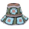Fergie Granny Square Hand Crochet Toyo Straw Bucket Hat -ChicHeadwear Haven 432327