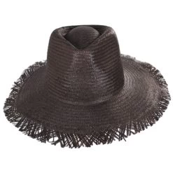 Jo Toyo Straw Frayed Fedora Hat - Dark Brown