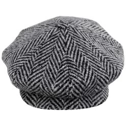 Large Herringbone Donegal Tweed Wool Newsboy Cap