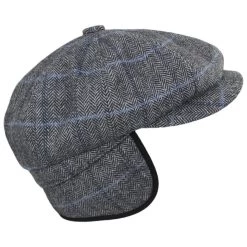 Bailey Foster Herringbone Plaid Wool Earflap Newsboy Cap -ChicHeadwear Haven 458322