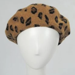 Leopard Knit Wool Blend Beret