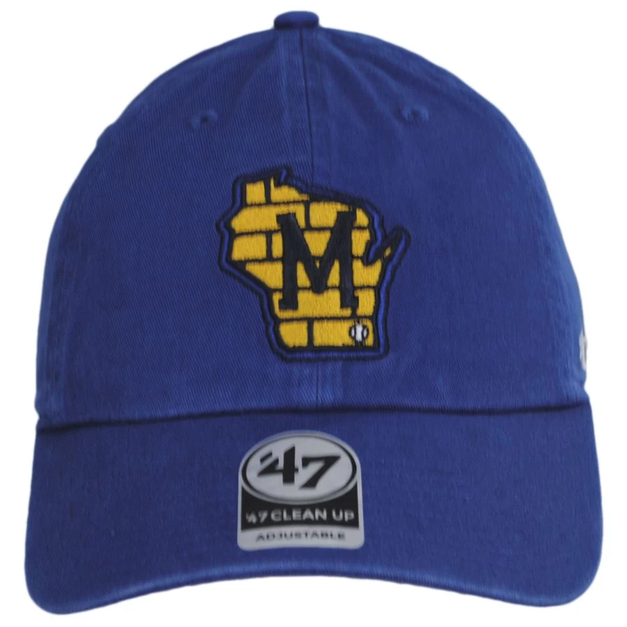 '47 BRAND Milwaukee Brewers MLB Clean Up Strapback Baseball Cap Dad Hat 3 '47 BRAND Milwaukee Brewers MLB Clean Up Strapback Baseball Cap Dad Hat