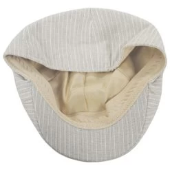 Striped Linen And Cotton Duckbill Ivy Cap - Beige -ChicHeadwear Haven 473898