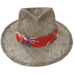 Aloha Seagrass Straw Fedora Hat - Natural/Red