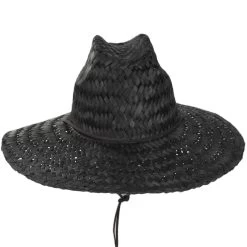Bells II Palm Leaf Straw Lifeguard Hat - Black