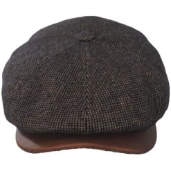 Stetson Micro Houndstooth Leather Peak Newsboy Cap