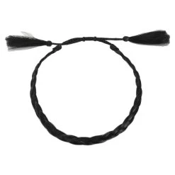 Solid Color Horse Hair Braid Double Tassel Hat Band - Black