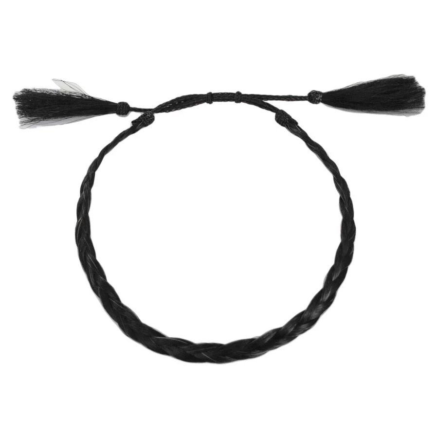 Solid Color Horse Hair Braid Double Tassel Hat Band - Black 3 Solid Color Horse Hair Braid Double Tassel Hat Band - Black