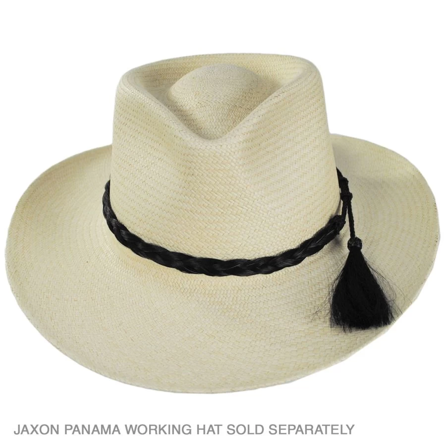 Solid Color Horse Hair Braid Double Tassel Hat Band - Black 4 Solid Color Horse Hair Braid Double Tassel Hat Band - Black - Image 2