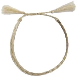 Solid Color Horse Hair Braid Double Tassel Hat Band - Natural