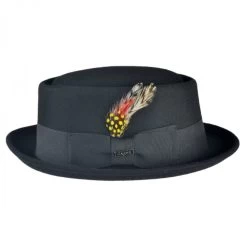 Wool Felt Pork Pie Hat - Black 7 Wool Felt Pork Pie Hat - Black -ChicHeadwear Haven 73286