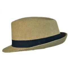 Jute Fabric C-Crown Trilby Fedora Hat -ChicHeadwear Haven 73631